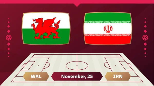 Wales Iran Combaciano Calcio 2022 Campionato Del Mondo Contro Squadre — Vettoriale Stock