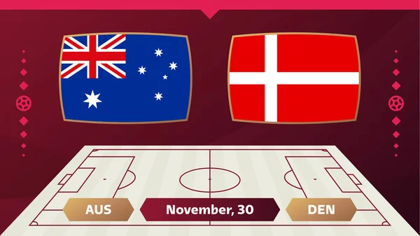 Austrálie Denmark Zápas Fotbal 2022 Mistrovství Světa Týmy Fotbalovém Hřišti — Stockový vektor