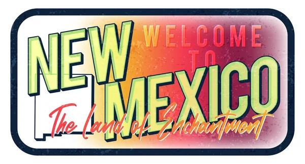 New Mexico Klasik Paslı Metal Işaret Çizimine Hoş Geldiniz Tipografi — Stok Vektör