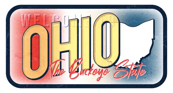 Ohio Vintage Metal Tabela Çizimi Hoş Geldiniz Tipografi Yazısı Harfleri — Stok Vektör