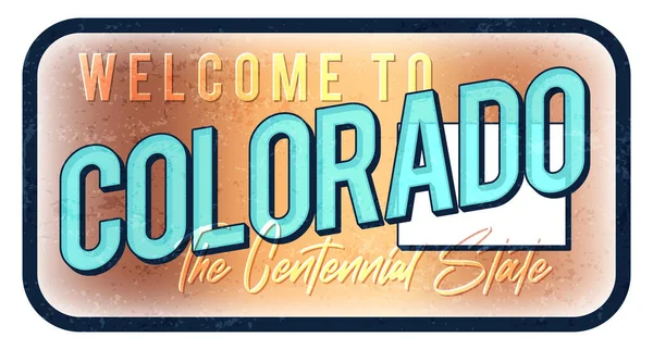 Colorado Klasik Paslı Metal Işaret Çizimine Hoş Geldiniz Tipografi Yazısı — Stok Vektör