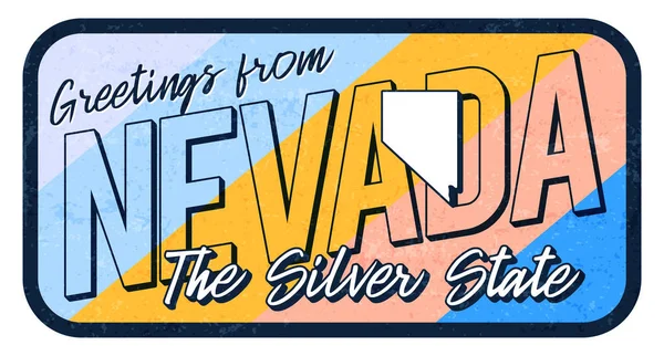 Salutation Nevada Vintage Métal Rouillé Signe Vectoriel Illustration Carte État — Image vectorielle