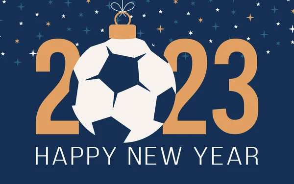 2023 Футболу Новим Роком Спортивна Вітальна Листівка Футбольним Футбольним Ячем — стоковий вектор