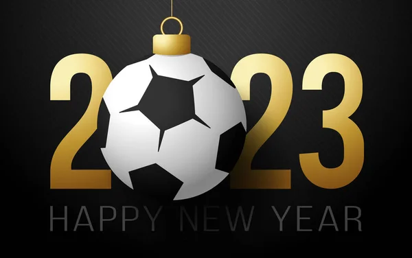 2023 Football Happy New Year Sports Greeting Card Golden Soccer — Stok Vektör