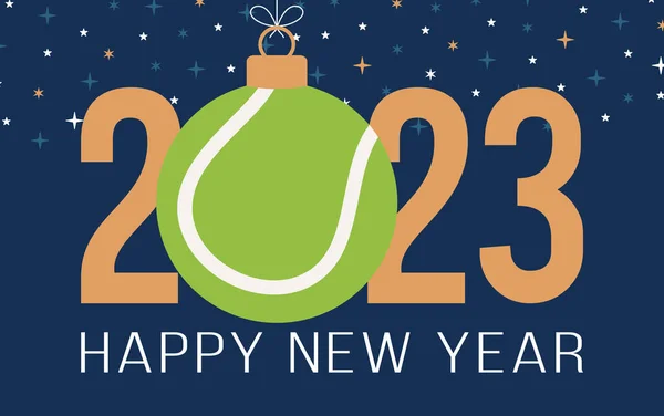 Tennis 2023 Happy New Year Sports Greeting Card Tennis Ball — Stockvector