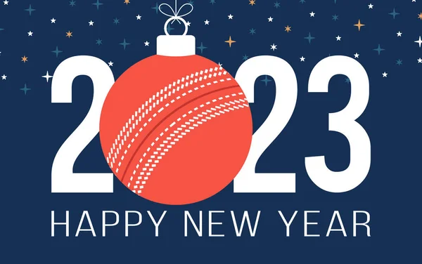 Cricket 2023 Happy New Year Sports Greeting Card Cricket Ball — Vettoriale Stock