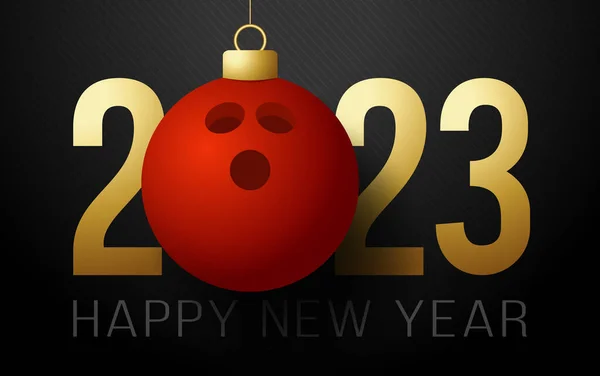 Bowling 2023 Happy New Year Sports Greeting Card Golden Bowling — Stockvektor