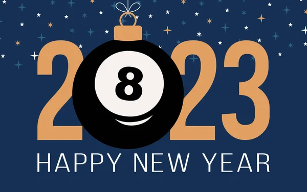 Billiard 2023 Happy New Year Sports Greeting Card Billiard Ball — Stok Vektör