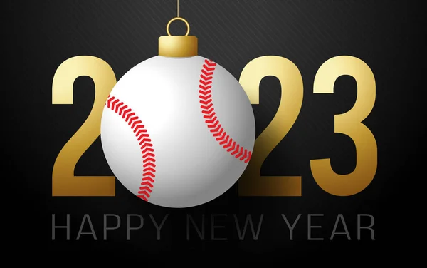 Baseball 2023 Happy New Year. Sports greeting card with baseball ball on the luxury background. Vector illustration.