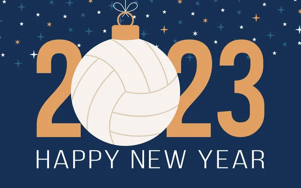 Volleyball 2023 Happy New Year Sports Greeting Card Volleyball Ball — Vector de stoc