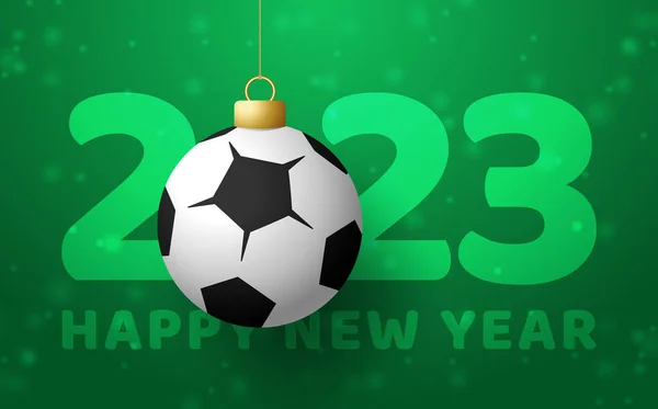 2023 Football Happy New Year Sports Greeting Card Golden Soccer — Vector de stoc