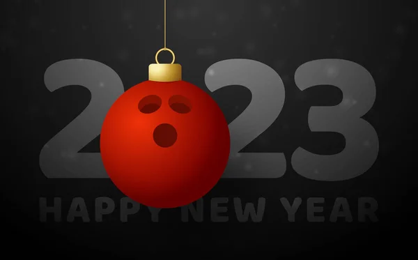 Bowling 2023 Happy New Year Sports Greeting Card Golden Bowling — Stockový vektor