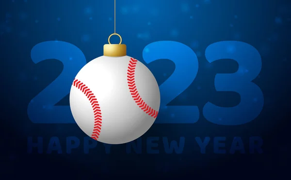 Baseball 2023 Happy New Year. Sports greeting card with baseball ball on the luxury background. Vector illustration.