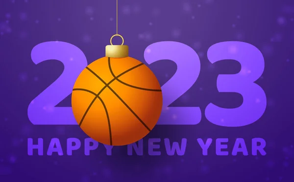 Basketball 2023 Happy New Year Sports Greeting Card Golden Basketball — Wektor stockowy