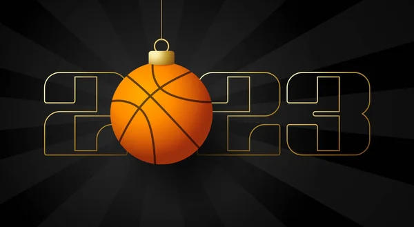 Basketball 2023 Happy New Year Sports Greeting Card Golden Basketball — Stockový vektor