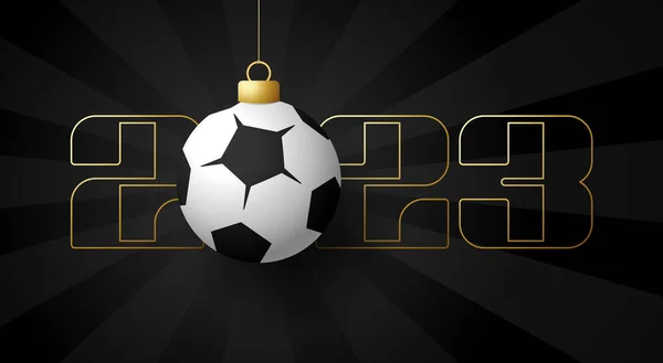 2023 Football Happy New Year Sports Greeting Card Golden Soccer — Vector de stoc