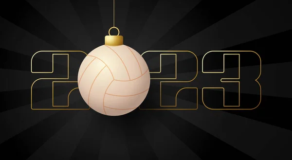 Volleyball 2023 Happy New Year Sports Greeting Card Volleyball Ball — Vector de stoc