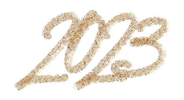 2023 Happy New Year Golden Text Gold Glitter Texture Handwritten — Stock Vector