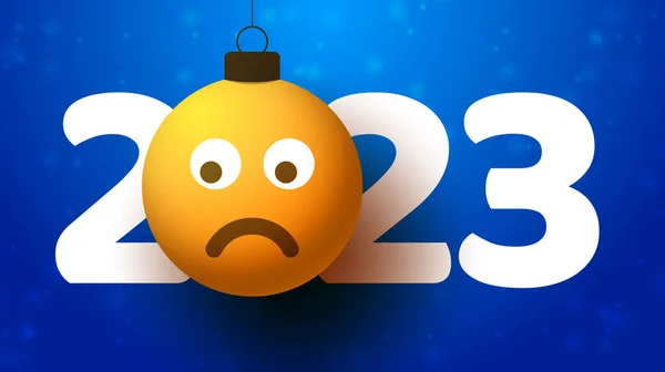 Greeting Card 2023 New Year Sad Emoji Face Hangs Thread — Stock vektor