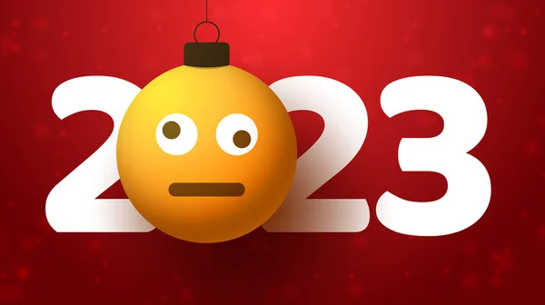 Greeting Card 2023 New Year Confused Emoji Face Hangs Thread — 图库矢量图片