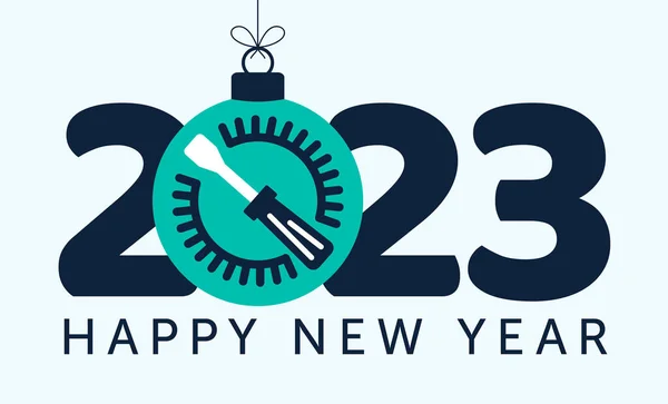 2023 Happy New Year Fix New 2023 Year Concept Screwdriver — Vetor de Stock