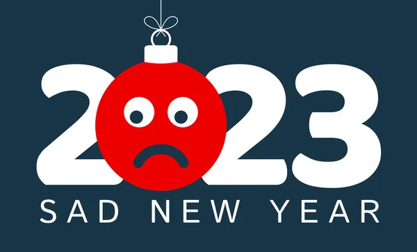 Greeting Card 2023 New Year Sad Emoji Face Hangs Thread — Vector de stoc