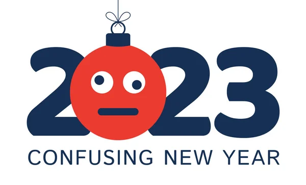 Greeting Card 2023 New Year Confused Emoji Face Hangs Thread — Vector de stoc
