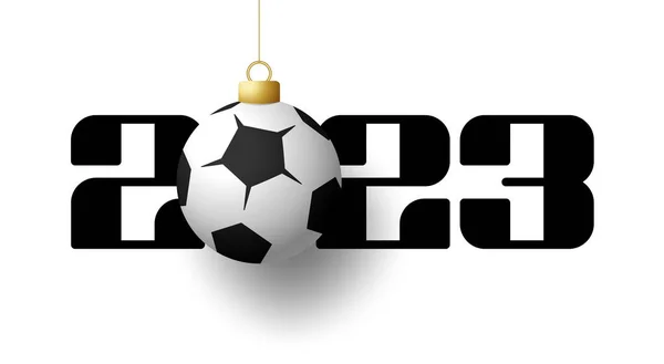 2023 Football Happy New Year Sports Greeting Card Golden Soccer — Vector de stoc