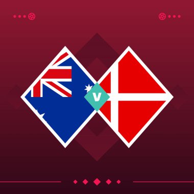australia, denmark world football 2022 match versus on red background. vector illustration.