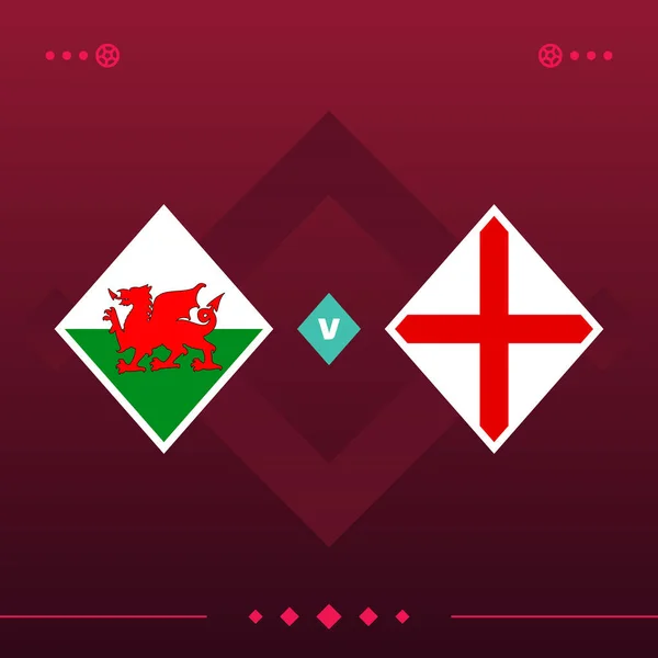 Wales England World Football 2022 Match Red Background Vector Illustration — Stockvector