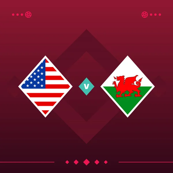 Usa Wales World Football 2022 Match Red Background Vector Illustration — Stockvector