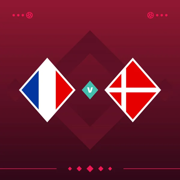 France Denmark World Football 2022 Match Red Background Vector Illustration — Vector de stock