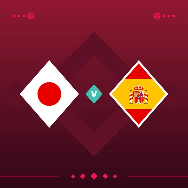 japan, spain world football 2022 match versus on red background. vector illustration.