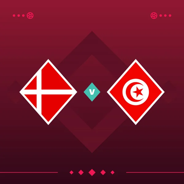 Denmark Tunisia World Football 2022 Match Red Background Vector Illustration — Stock vektor