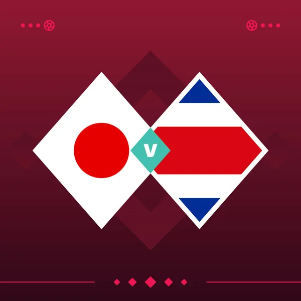 japan, costa rica world football 2022 match versus on red background. vector illustration.