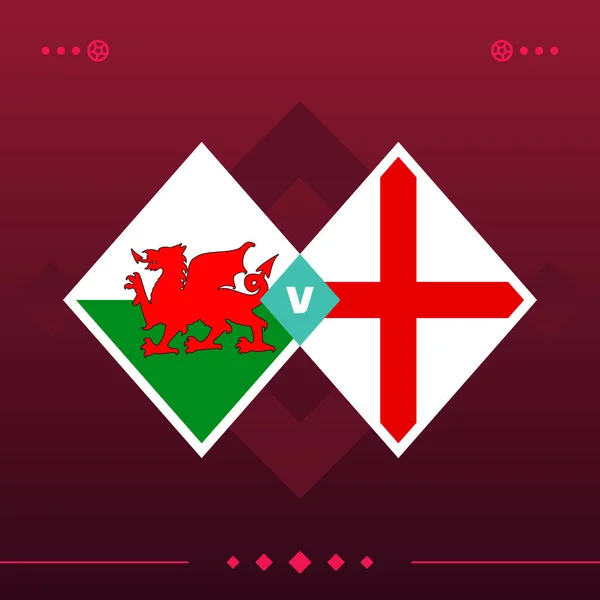 Wales England World Football 2022 Match Red Background Vector Illustration — Stockvector