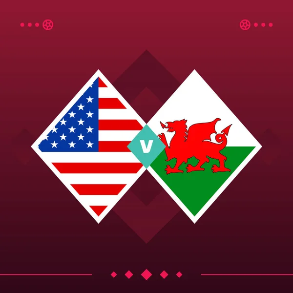 usa, wales world football 2022 match versus on red background. vector illustration.