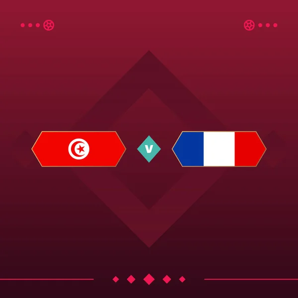 tunisia, france world football 2022 match versus on red background. vector illustration.