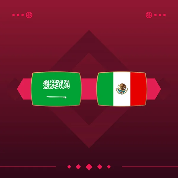 saudi arabia, mexico world football 2022 match versus on red background. vector illustration.