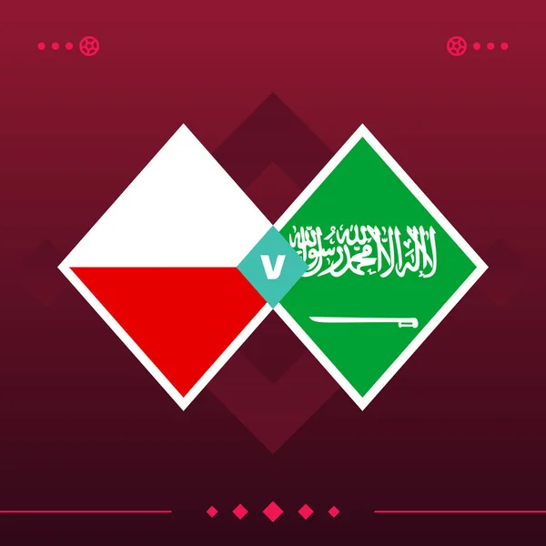 poland, saudi arabia world football 2022 match versus on red background. vector illustration.