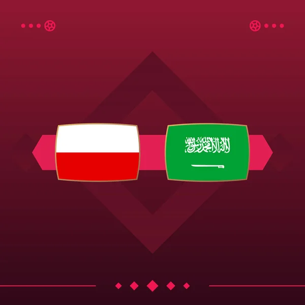 Poland Saudi Arabia World Football 2022 Match Red Background Vector — Vettoriale Stock
