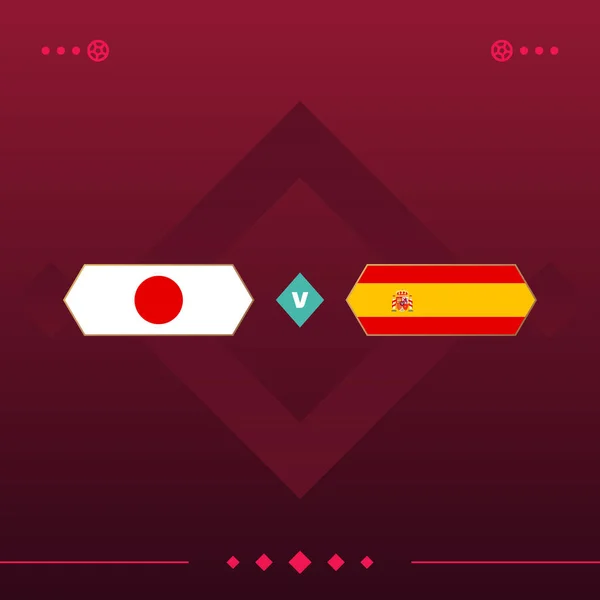 Japan Spain World Football 2022 Match Red Background Vector Illustration — Vetor de Stock