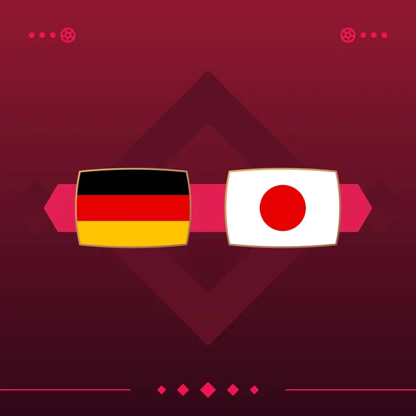 germany, japan world football 2022 match versus on red background. vector illustration.