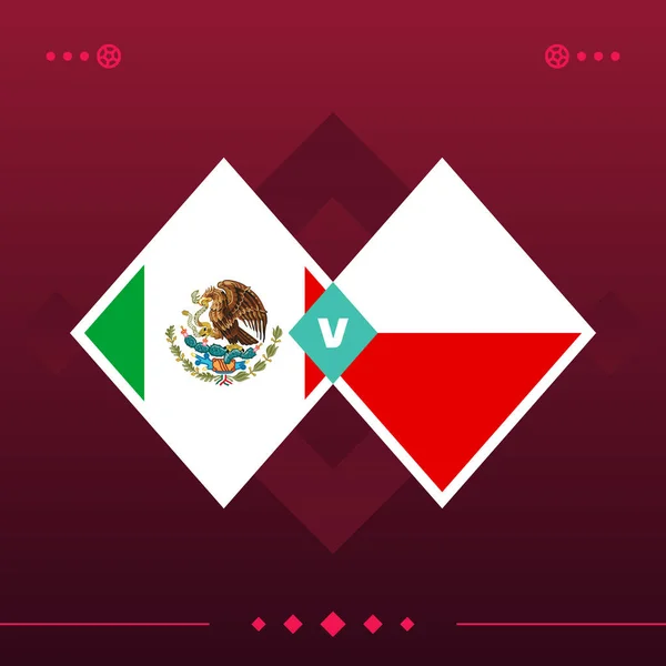 Mexico Poland World Football 2022 Match Red Background Vector Illustration — 스톡 벡터