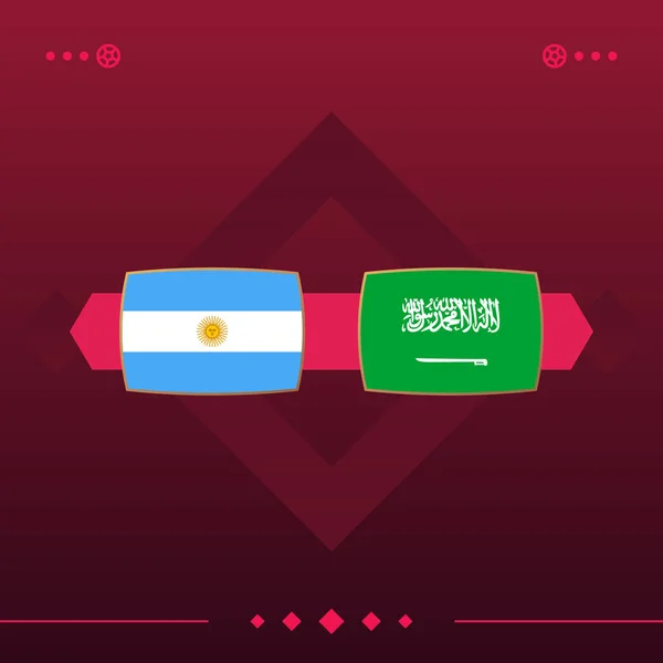 argentina, saudi arabia world football 2022 match versus on red background. vector illustration.