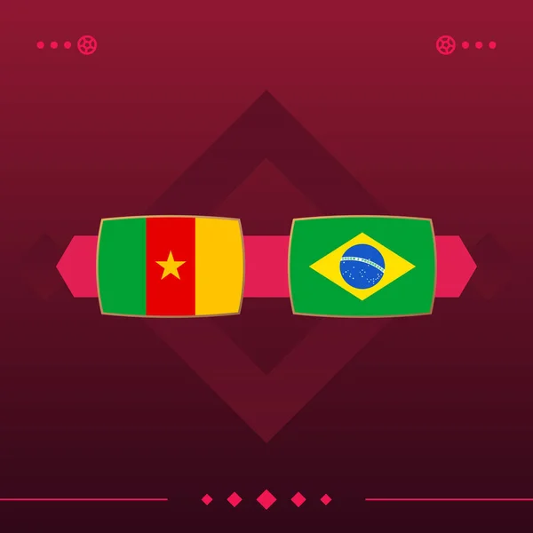 cameroon, brazil world football 2022 match versus on red background. vector illustration.