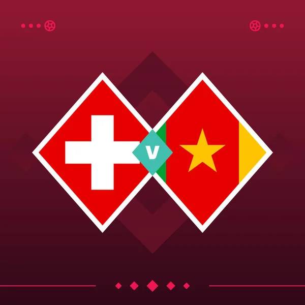 Switzerland Cameroon World Football 2022 Match Red Background Vector Illustration —  Vetores de Stock