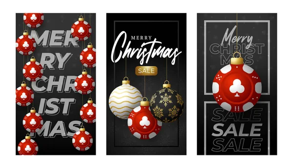 Casino Poker Christmas Card Set Merry Christmas Sport Greeting Card — Stockvektor