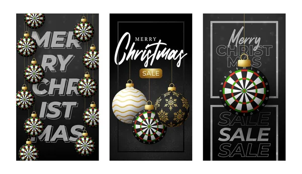 Dart Christmas Card Merry Christmas Sport Greeting Card Set Hang — Stock Vector