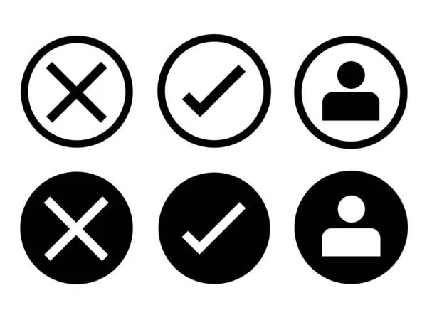 Cross Tick User Icon Modern Style Icons Located White Black — ストックベクタ